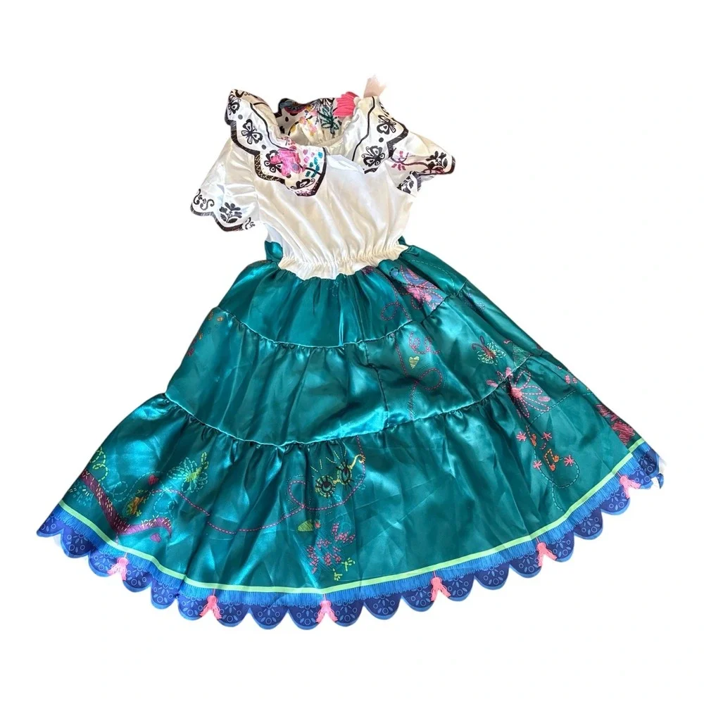 Disney Encanto Mirabel Madrigal Costume Dress Kids Size 4-6X Teal White Jakks